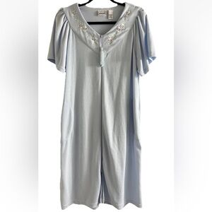 Bobbie Brooks Robe Womens 2X Baby Blue Waffle Weave Full Zip Embroidered Mumu